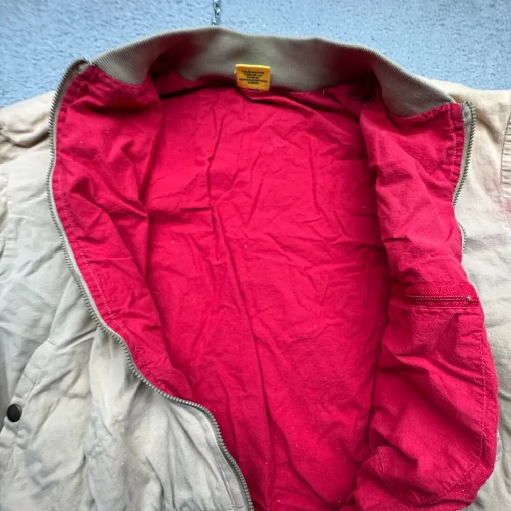 Vintage 80s 90s Duck Head Cotton Bomber Jacket Mens Large Khaki Brown Red Zip